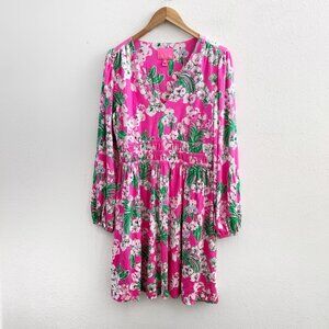LILLY PULITZER Calla Long Sleeve Shirred Waist Dress Size Large